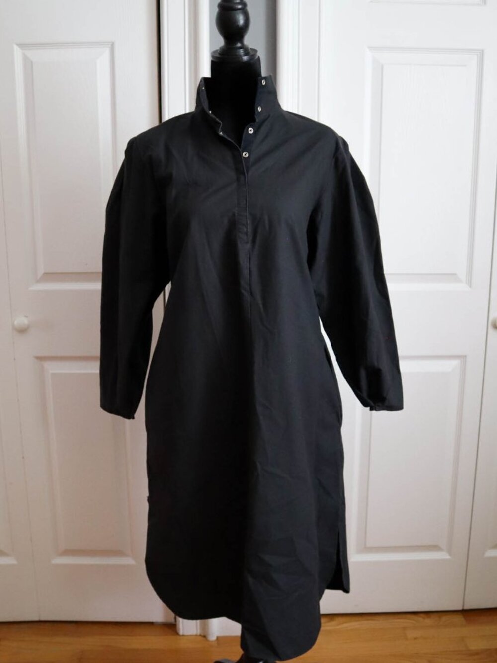 Vintage Alison Peters Classic Midi Shirt Dress w/ Pockets Black Sz L Lagenlook